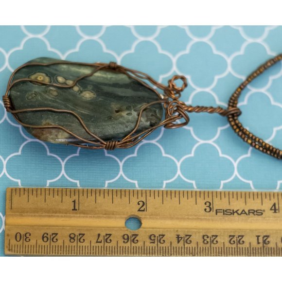 18 inch, Vintage Copper Tone Chain Wrap Stone Necklace - R33 - Picture 3 of 3